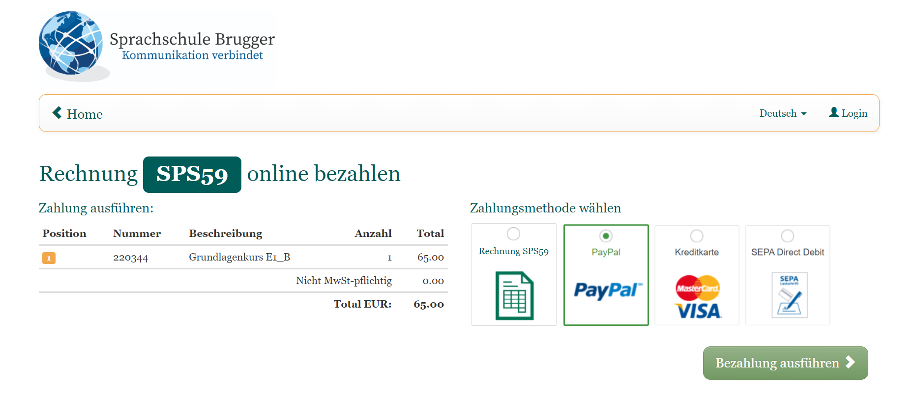 This image shows an example booking process with edoobox, the online booking system. It represents a step in the registration process in which the desired payment system can be selected to settle the booking made.