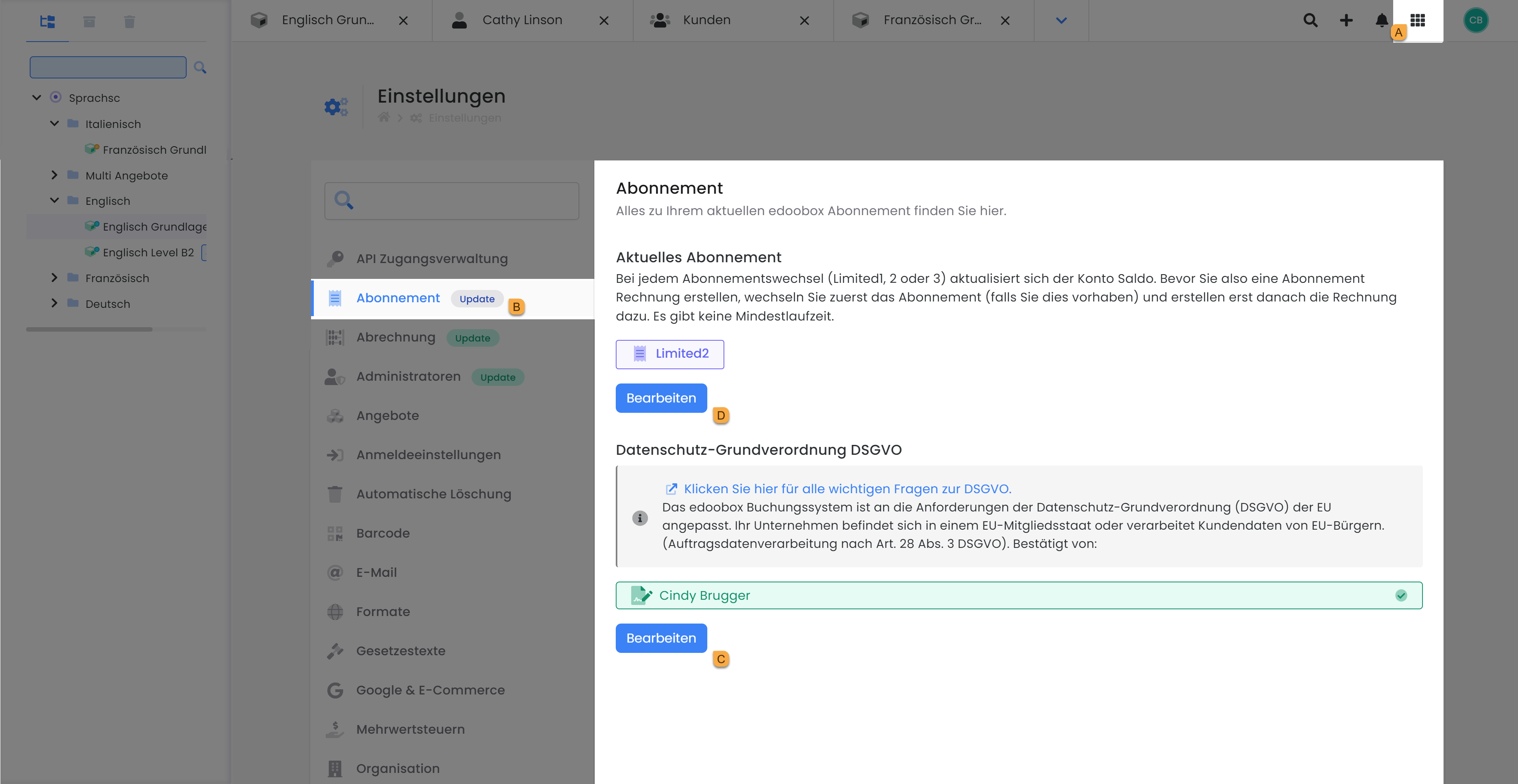Paramètres de l'abonnement
